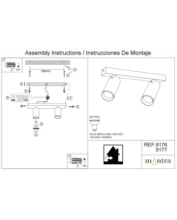NAZARÉ * REGLETA Mini GU10 2L BLANCO
